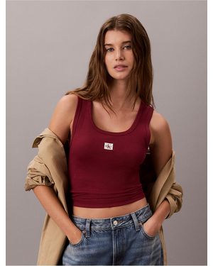Calvin Klein Calvin Klein Woven Monologo Rib Tank Top - Red