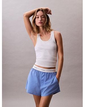 Calvin Klein Korte Pyjamabroek Van Poplinkatoen - Wit