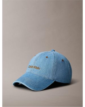 Calvin Klein Contrast Embroidered Logo Denim Cap - Blue