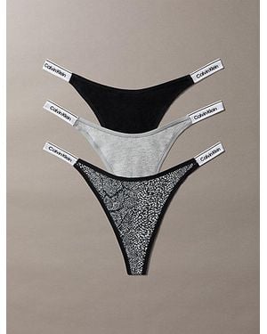 Calvin Klein 3 Pack Dipped Thongs Icon Logo - Grey