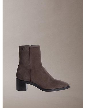 Calvin Klein Botines de ante con puntera cuadrada y cremallera - Marrón