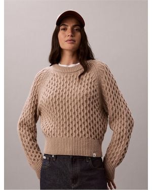 Calvin Klein Calvin Klein Merino Wool Blend Cable Knit Sweater - Brown