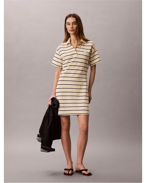 Calvin Klein Calvin Klein Striped Pique Polo Mini Dress - Natural
