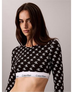 Calvin Klein Icon Cotton Modal Lightly Lined Long Sleeve Tee Bralette - Black