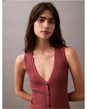 Calvin Klein Smooth Cotton Rib Sweater Midi V-Neck Dress in Natural | Lyst