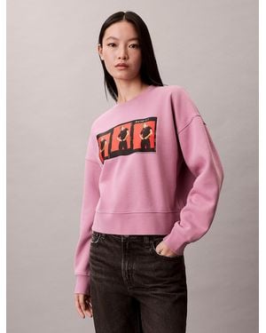 Calvin Klein Kate Moss Fleece Graphic Cropped Sweatshirt - Pink