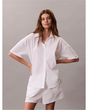 Calvin Klein Cotton Poplin Pajama Button-Down Shirt - White