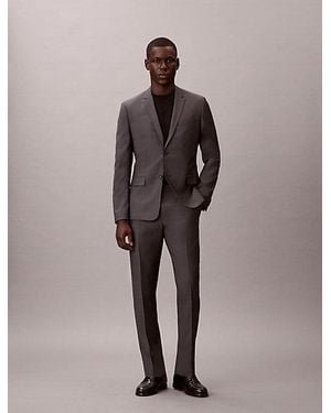 Calvin Klein Slim Wool Textured Suit Trousers - Brown