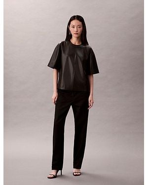 Calvin Klein Top Mit Kurzen Ärmeln Aus Kunstleder - Schwarz