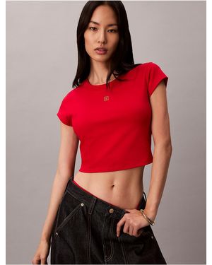 Calvin Klein Lunar New Year Emblem Logo Crop T-Shirt - Red