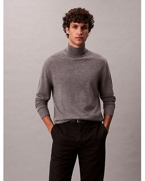 Calvin Klein Merino Wool Mock Neck Jumper - Grey