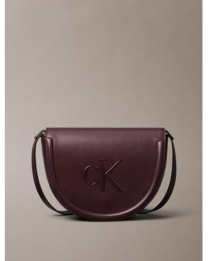 Calvin Klein Embossed Monogram Logo Saddle Bag - Brown