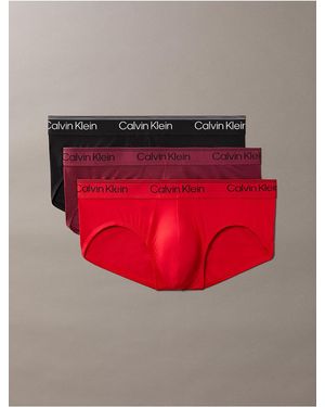 Calvin Klein Microfiber Stretch 3-Pack Hip Brief - Red