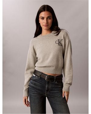 Calvin Klein Calvin Klein Terry Monologo Cropped Sweater - Natural