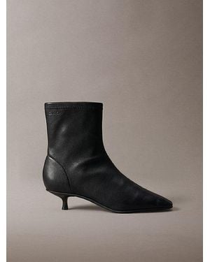 Calvin Klein Leather Kitten Heel Ankle Boots - Black