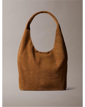 Calvin Klein Suede Slouchy Curved Bag - Brown