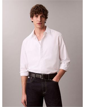 Calvin Klein Cotton Solid Relaxed Button-Down Shirt - White