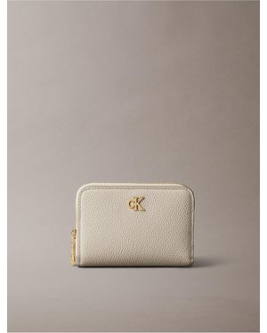 Calvin Klein Minimal Monogram Zip Flap Wallet - Natural