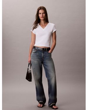 Calvin Klein Slim Ribbed Cotton V-Neck T-Shirt - White