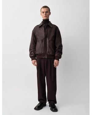 Calvin Klein Veste En Cuir Johnson - Gris