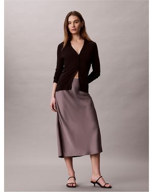 Calvin Klein Satin Midi Skirt - Brown