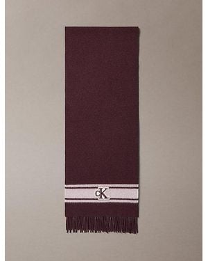 Calvin Klein Wool Monogram Stripe Scarf - Purple