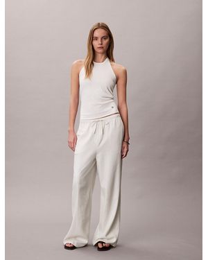 Calvin Klein Linen Blend Wide Leg Trousers - Multicolour