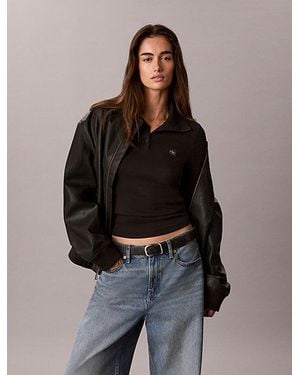 Calvin Klein Jeans Woven Monologo Henley Turtleneck Sweatshirt - Black