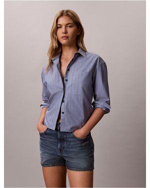 Calvin Klein Calvin Klein Cotton Poplin Boxy Button-Down Shirt - Blue