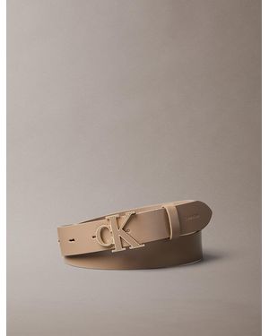 Calvin Klein Full-Grain Leather Logo Buckle Belt - Brown