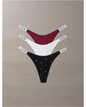 Calvin Klein Icon Logo 3-Pack Dipped Thong - Gray