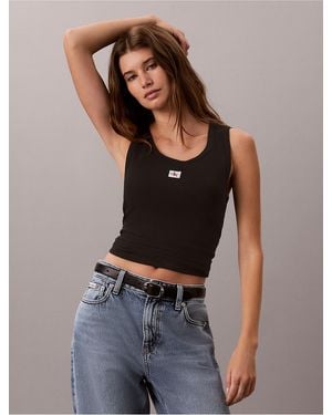 Calvin Klein Calvin Klein Woven Monologo Rib Tank Top - Blue