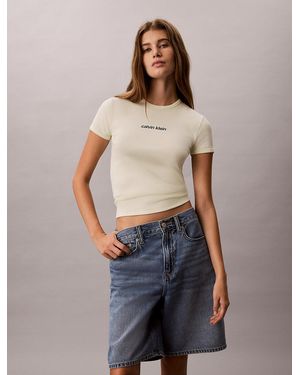 Calvin Klein Ribbed Embroidered Logo T-Shirt - Blue