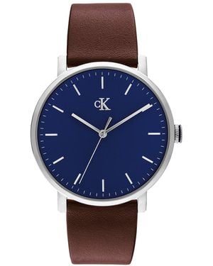 Calvin Klein Minimalist Monogram Leather Strap Watch - Blue