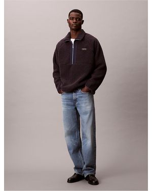 Calvin Klein Sherpa Roll Neck Quarter Zip Sweatshirt - Multicolor