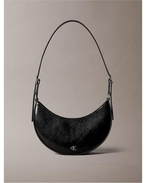 Calvin Klein Hardware Monogram Crescent Shoulder Bag - Gray