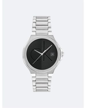 Calvin Klein Textured Monogram Logo Dial Silicone Strap Watch - White