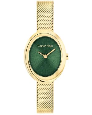 Calvin Klein Oval Twisted Bezel Mesh Watch - Green