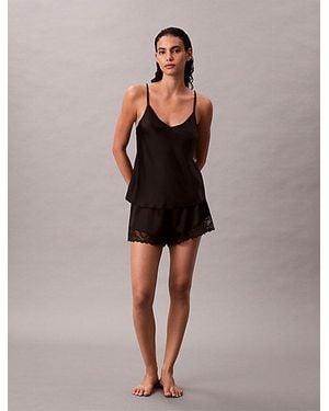 Calvin Klein Conjunto de shorts de pijama y camisola de satén - Negro