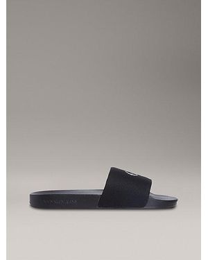 Calvin Klein Canvas Sliders Met Logo - Grijs