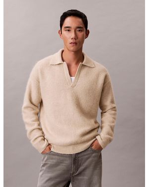 Calvin Klein Brushed Alpaca Blend Johnny Collar Jumper - Natural