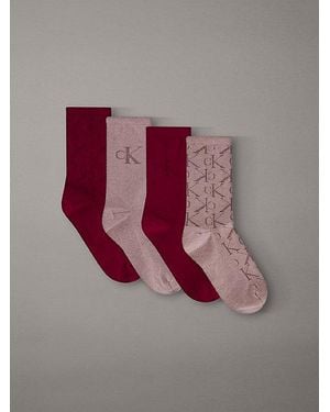 Calvin Klein Pack de 4 pares de calcetines de deporte con logo en set de regalo - Rojo