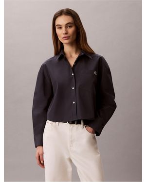 Calvin Klein Calvin Klein Cotton Poplin Cropped Boxy Button-Down Shirt - Brown