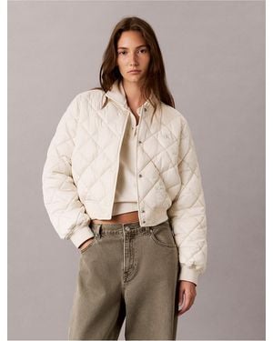 Calvin Klein Calvin Klein Quilted Satin Bomber Jacket - Natural