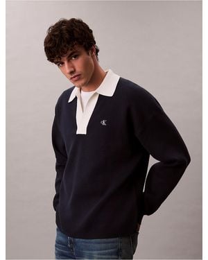 Calvin Klein Calvin Klein Cotton Relaxed Johnny Collar Sweater - Black