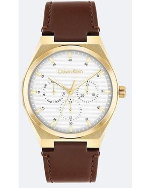 Calvin Klein Multifunktionsuhr Mit Lederarmband - Weiß