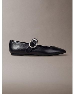 Calvin Klein Leather Mary Jane Ballerinas - Brown