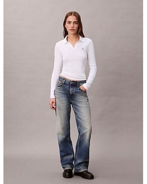 Calvin Klein Jeans Woven Monologo Rib Collared Top - Blue