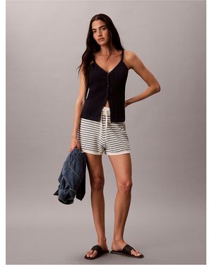 Calvin Klein Cotton Stripe Knit Shorts - White