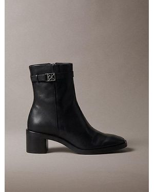 Calvin Klein Leather Block Heel Ankle Boots - Black